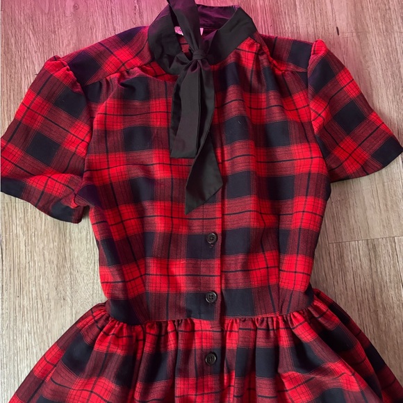 Unique Vintage Red and Black Plaid Midi Dress - Picture 7 of 13